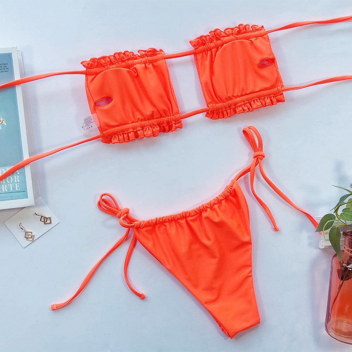Frill Trim Ruched Bikini Set Carauana Store