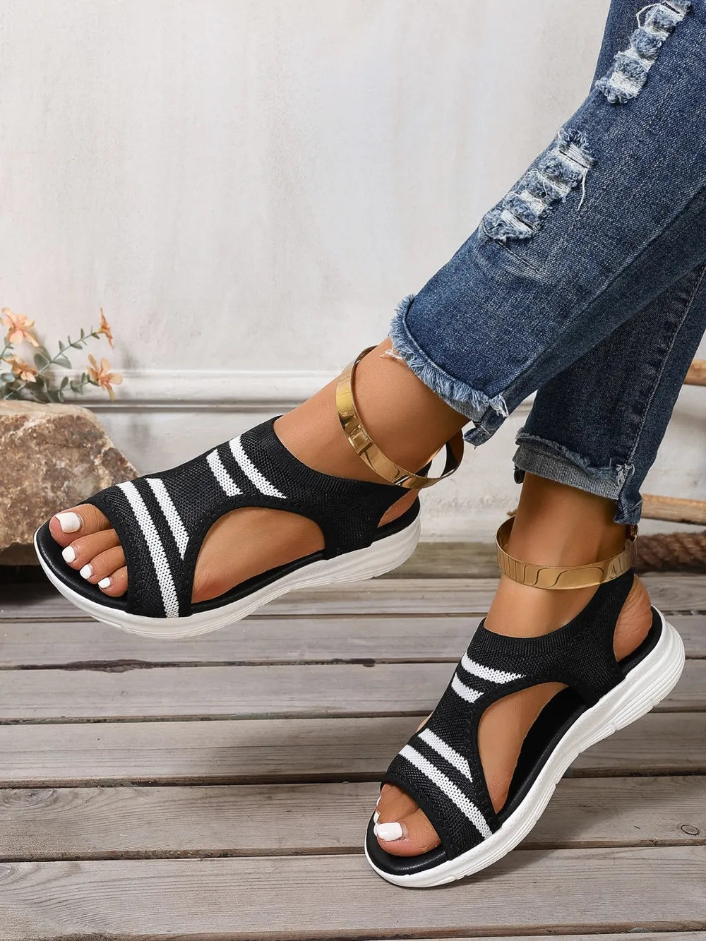 Cutout Mesh Peep Toe Sandals Carauana Store