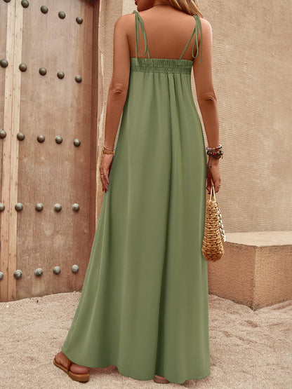 Tie-Shoulder Smocked Maxi Dress Carauana Store