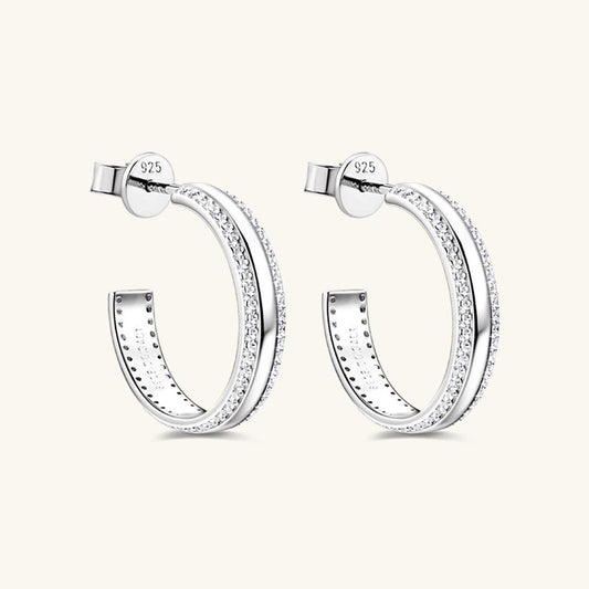 925 Sterling Silver Inlaid Moissanite C-Hoop Earrings Carauana Store