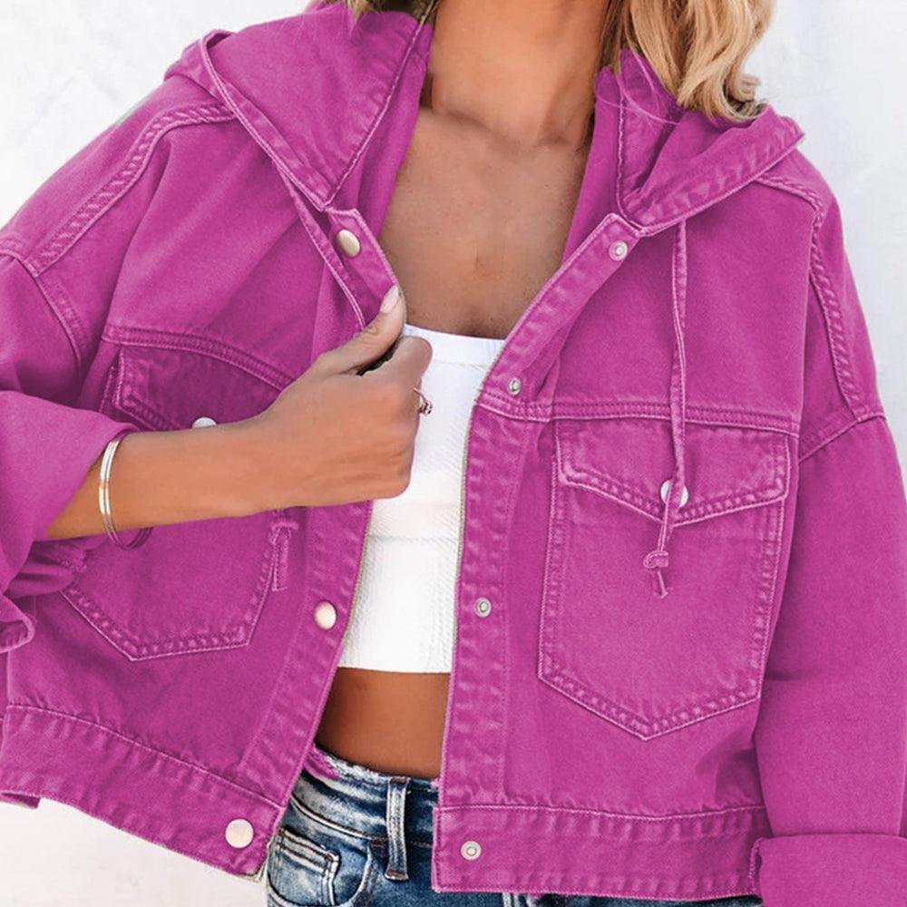 Hooded Dropped Shoulder Denim Jacket Carauana Store