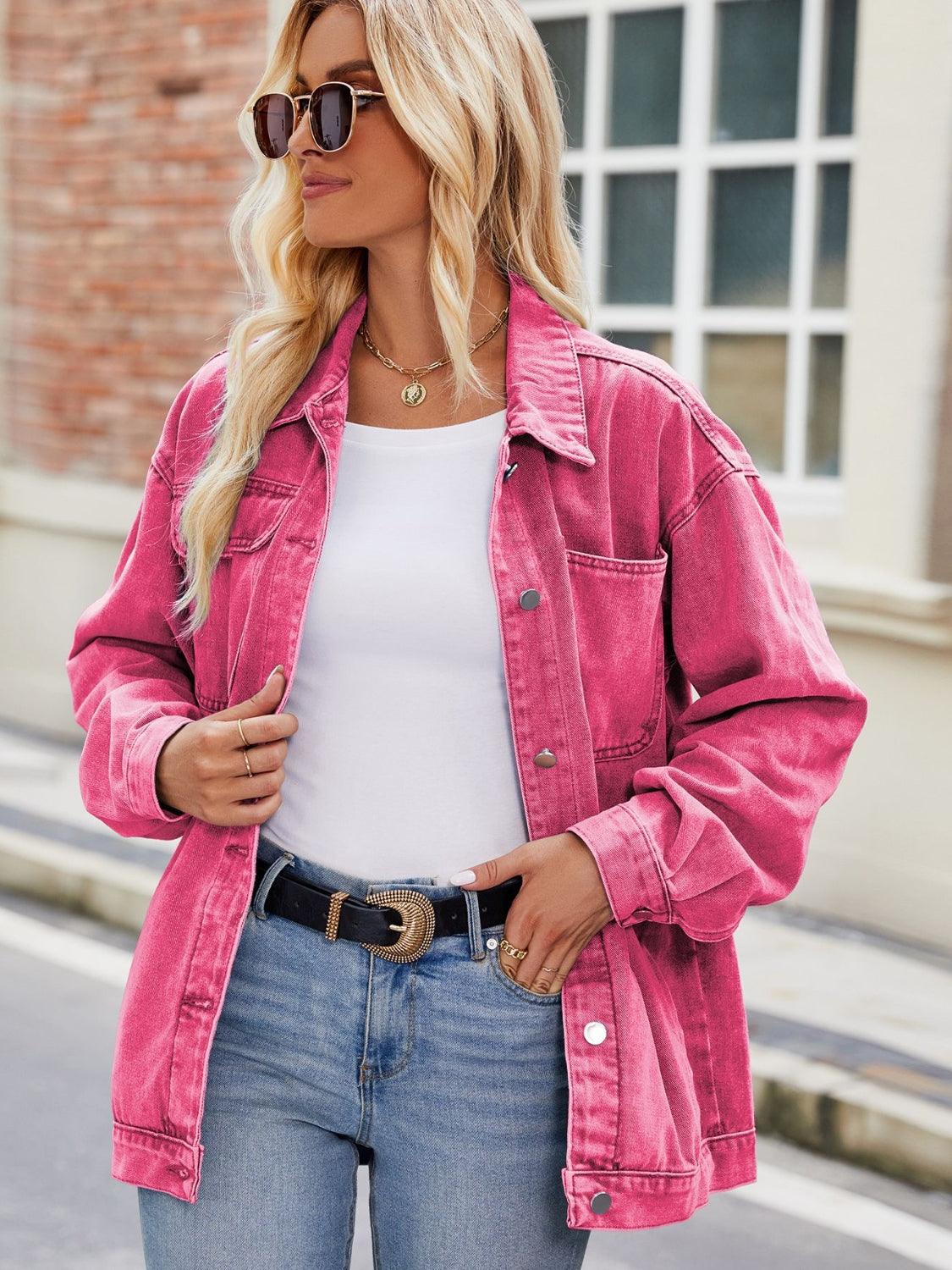 Button Up Denim Jacket with Pockets Carauana Store