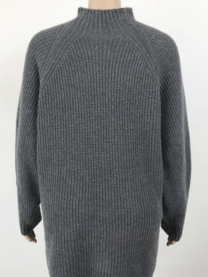 Mock Neck Dropped Shoulder Sweater Dress Carauana Store