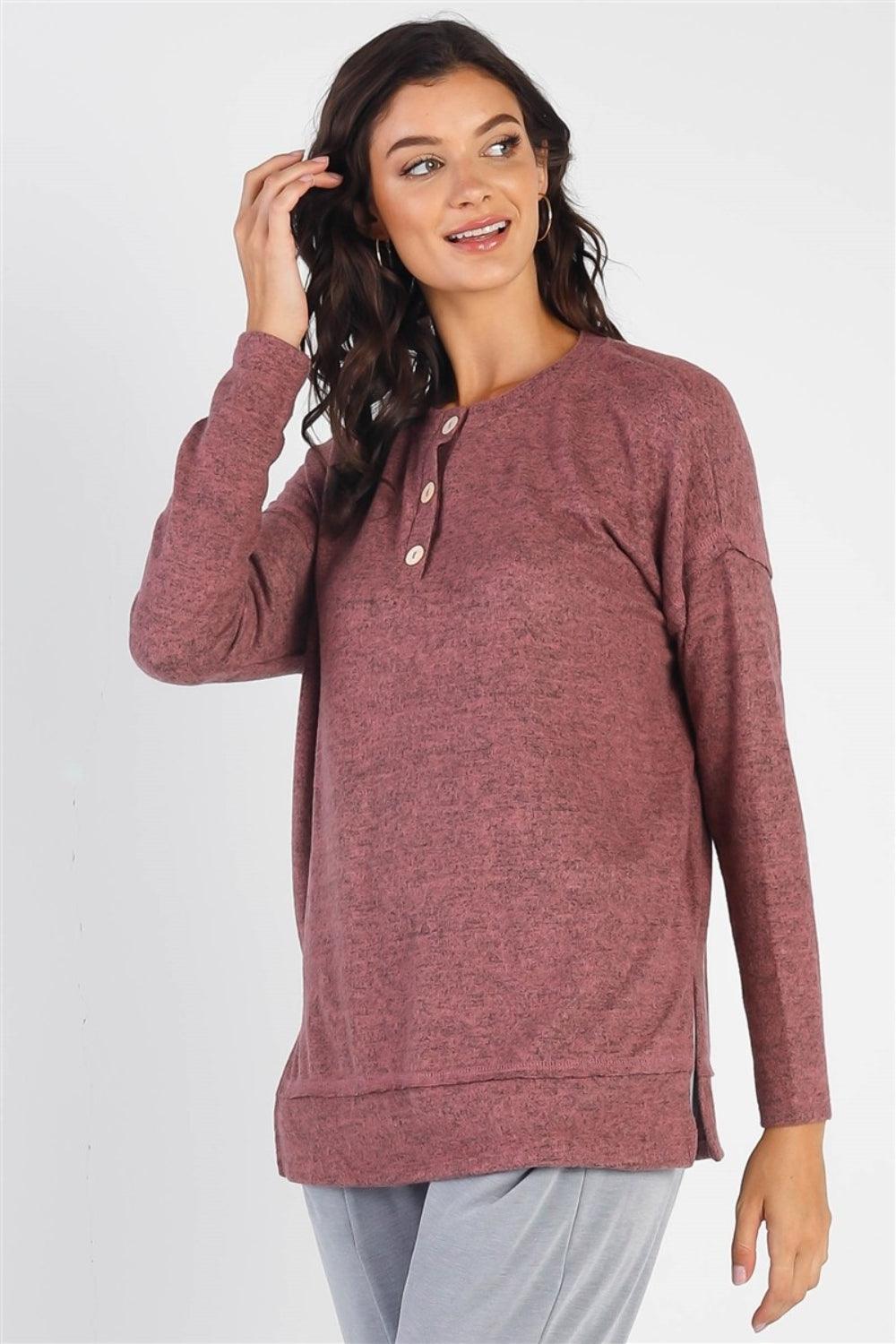 Cherish Apparel Flannel Long Sleeve Slit Top Carauana Store