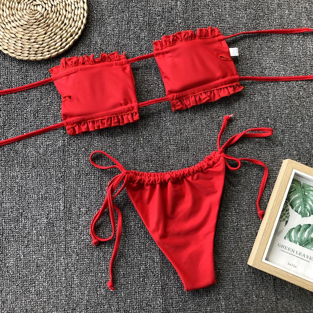 Frill Trim Ruched Bikini Set Carauana Store
