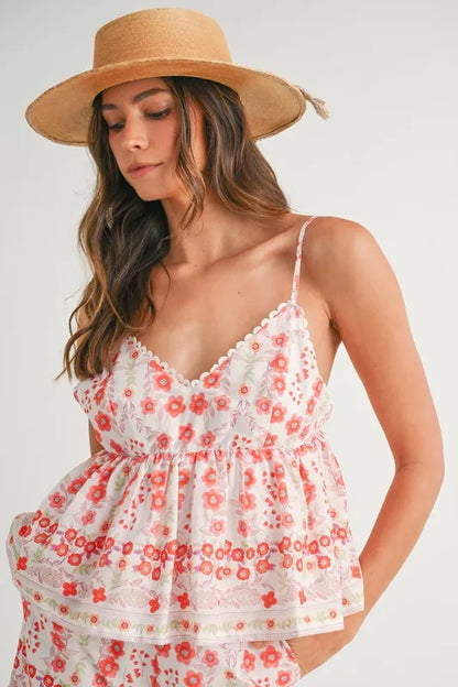 MABLE Floral Printed Peplum Top and Shorts Set