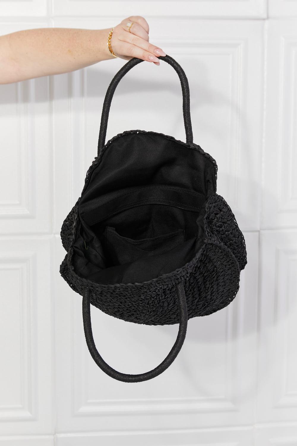Justin Taylor Beach Date Straw Rattan Handbag in Black Carauana Store
