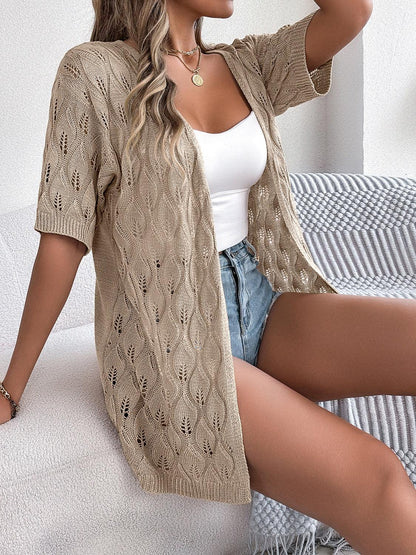 Openwork Open Front Short Sleeve Cardigan Carauana Store