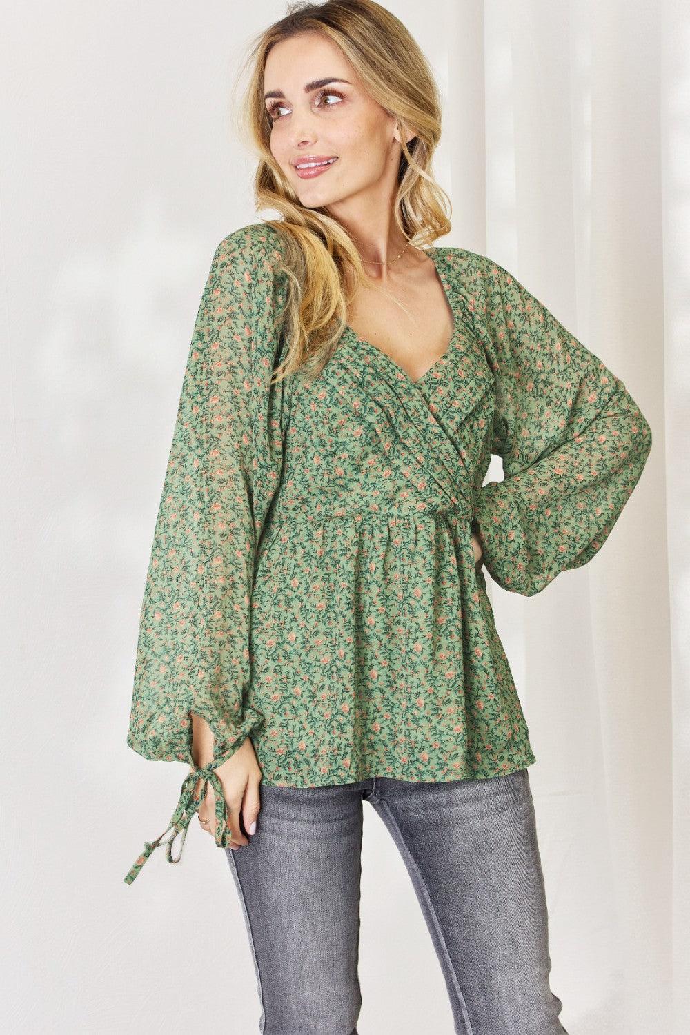 HEYSON Full Size Floral Surplice Peplum Blouse Carauana Store