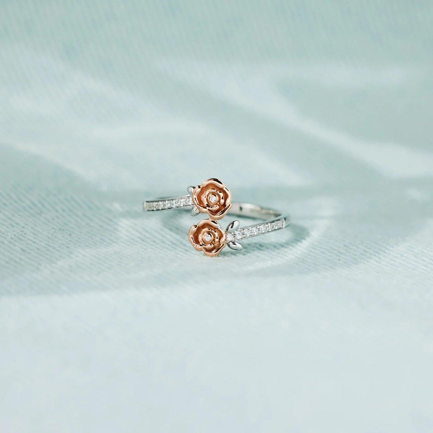 Rose Shape Inlaid Zircon Bypass Ring Carauana Store