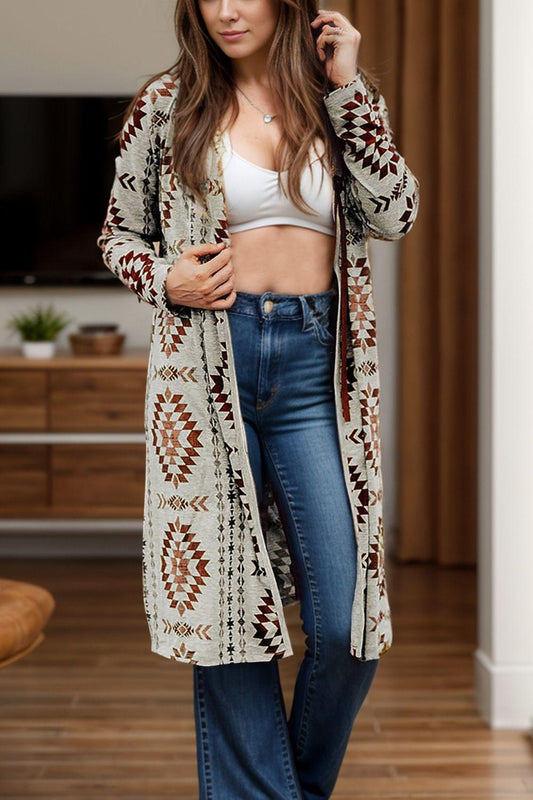 Geometric Open Front Long Sleeve Cover Up Carauana Store