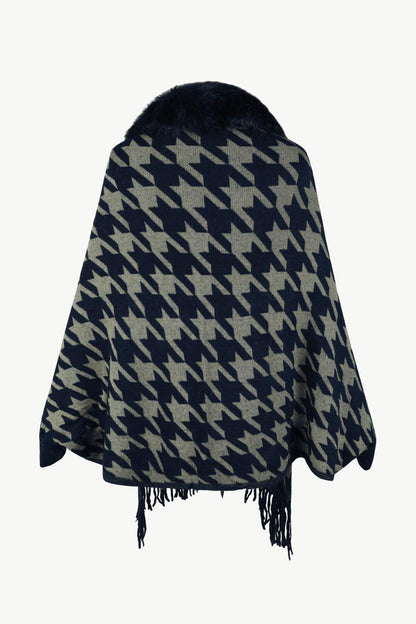 Houndstooth Fringe Hem Poncho Carauana Store