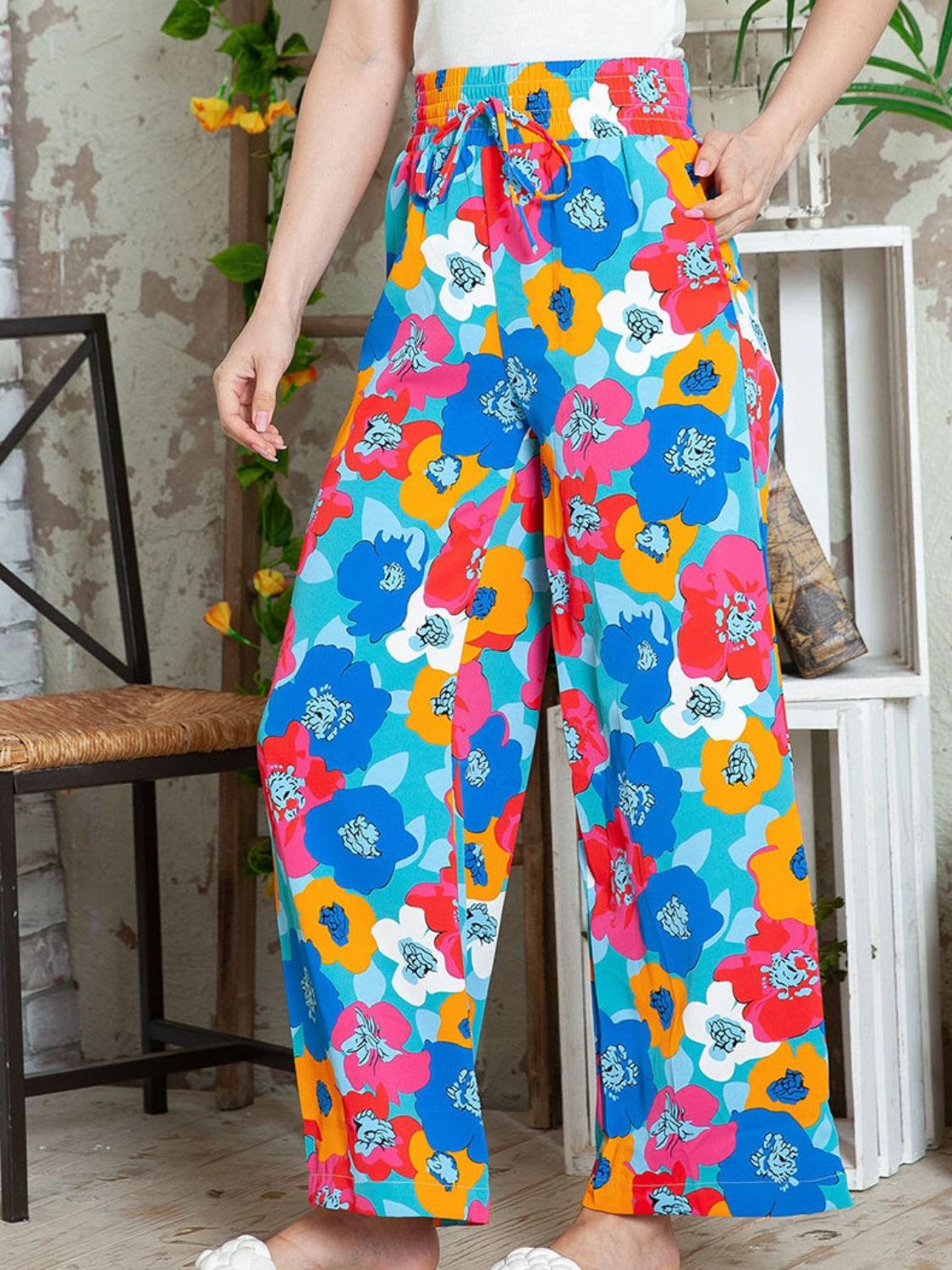 Printed Drawstring Wide Leg Pants Carauana Store