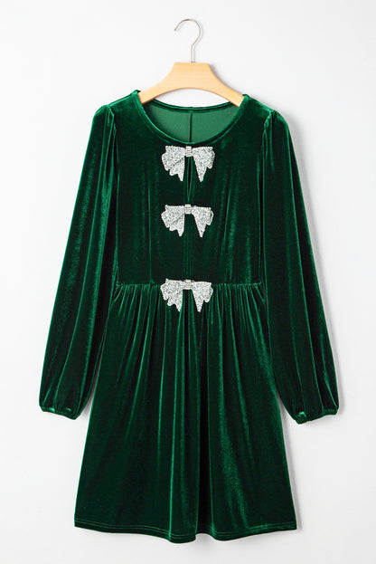 Evergreen Bowknot Decor High Waist Velvet Mini Dress