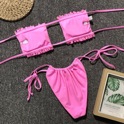 Frill Trim Ruched Bikini Set Carauana Store