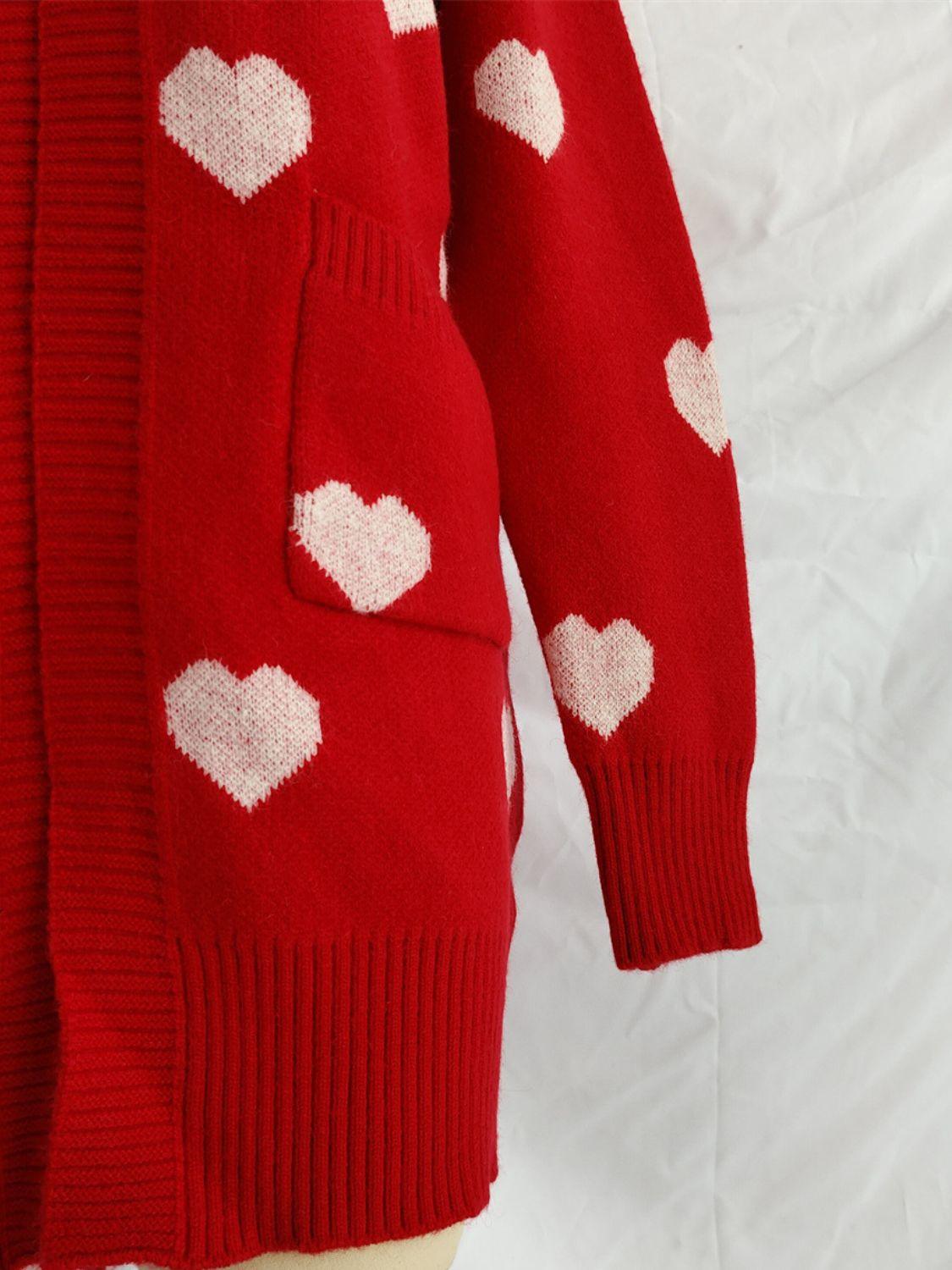 Heart Open Front Long Sleeve Cardigan Carauana Store