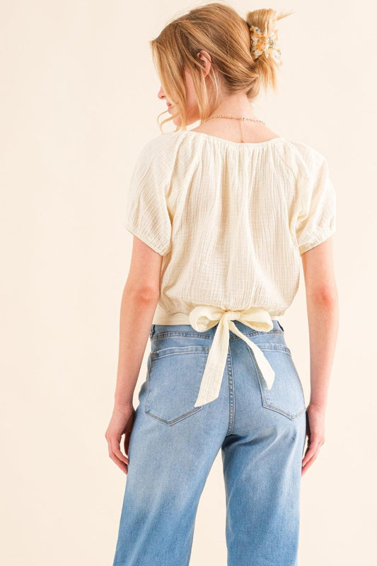 And The Why Back Waist Tie Cropped Blouse Carauana Store
