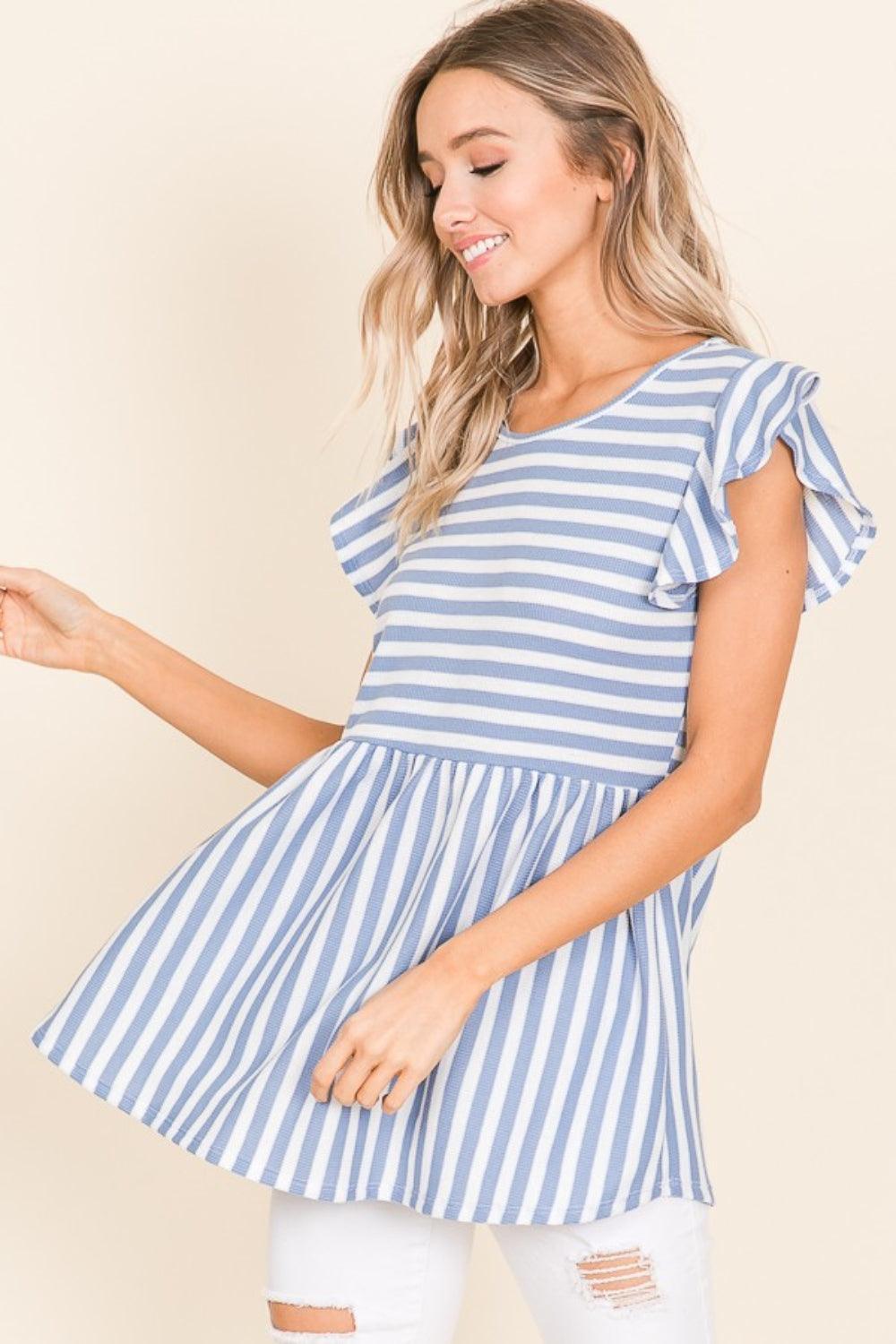 BOMBOM Striped Round Neck Blouse Carauana Store