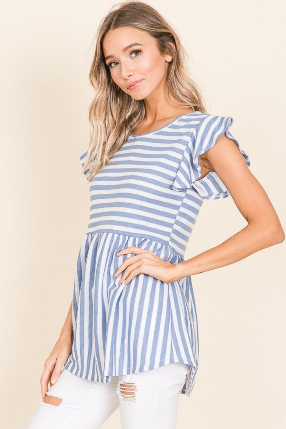 BOMBOM Striped Round Neck Blouse Carauana Store