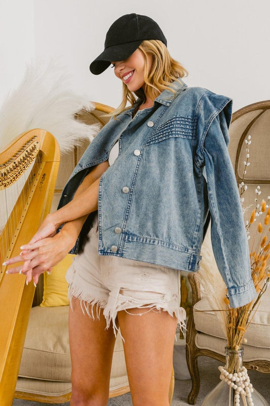 BiBi Button Up Long Sleeve Denim Jacket Carauana Store