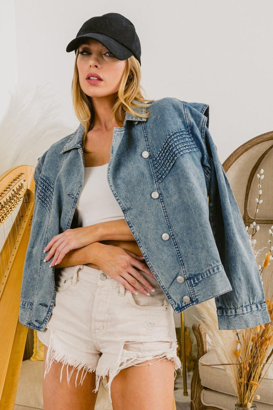 BiBi Button Up Long Sleeve Denim Jacket Carauana Store