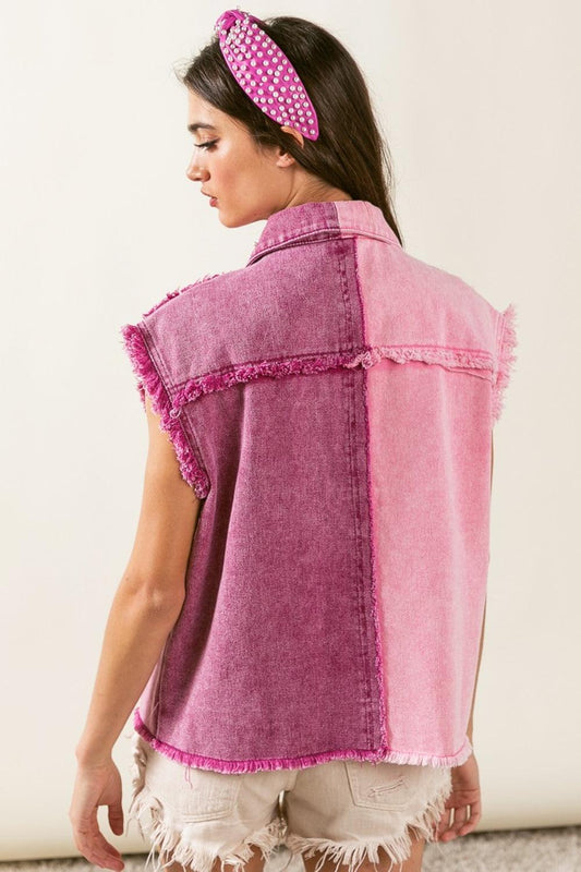 BiBi Pearl & Rhinestone Decor Contrast Raw Hem Vest Coat Carauana Store