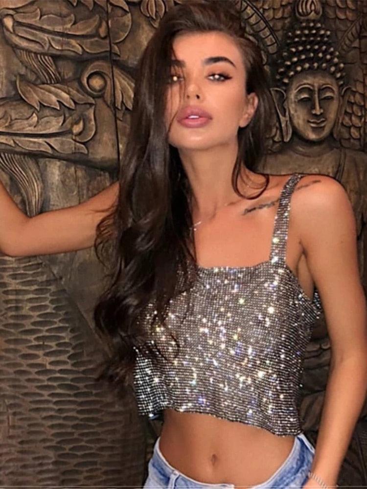 Bling Rhinestone Party Crop Top Backless Straps Full Diamonds