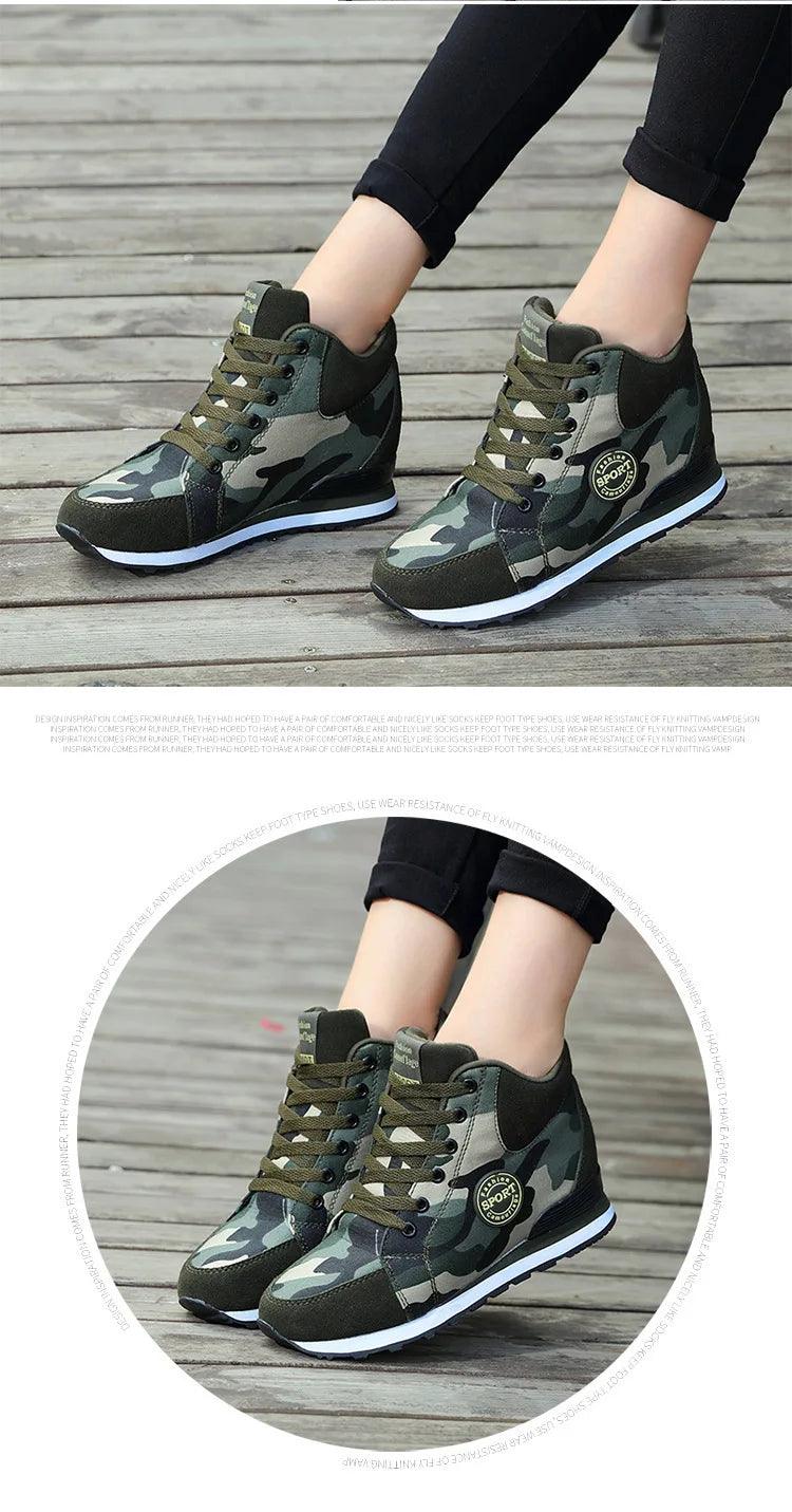 Carauana Women Camouflage 6.5cm Heel Height Increase Casual Shoes