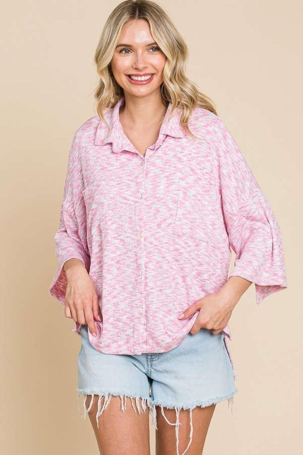 Culture Code Button Up Drop Shoulder Slit Shirt Carauana Store