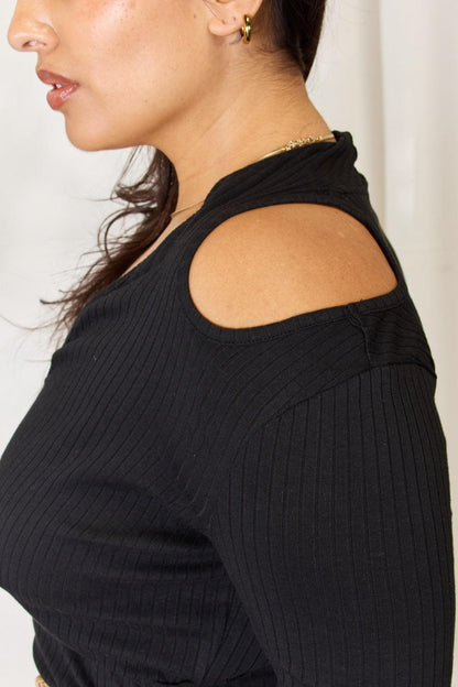 Culture Code Full Size Ribbed Surplice Cold Shoulder Top Carauana Store
