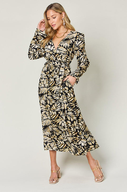 Double Take Full Size Tie Back Flounce Sleeve Dress Carauana Store