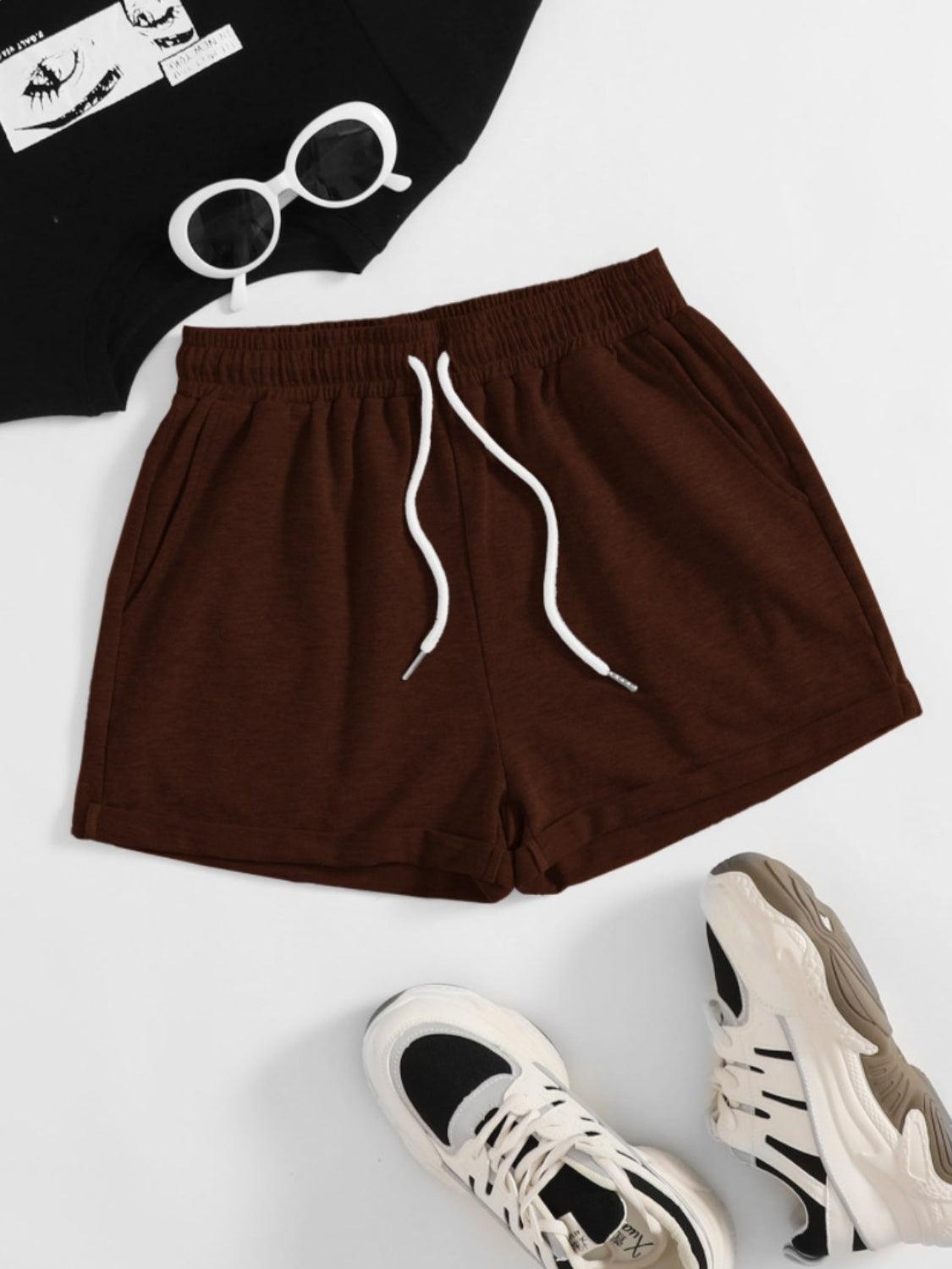 Drawstring Pocketed Elastic Waist Shorts Carauana Store