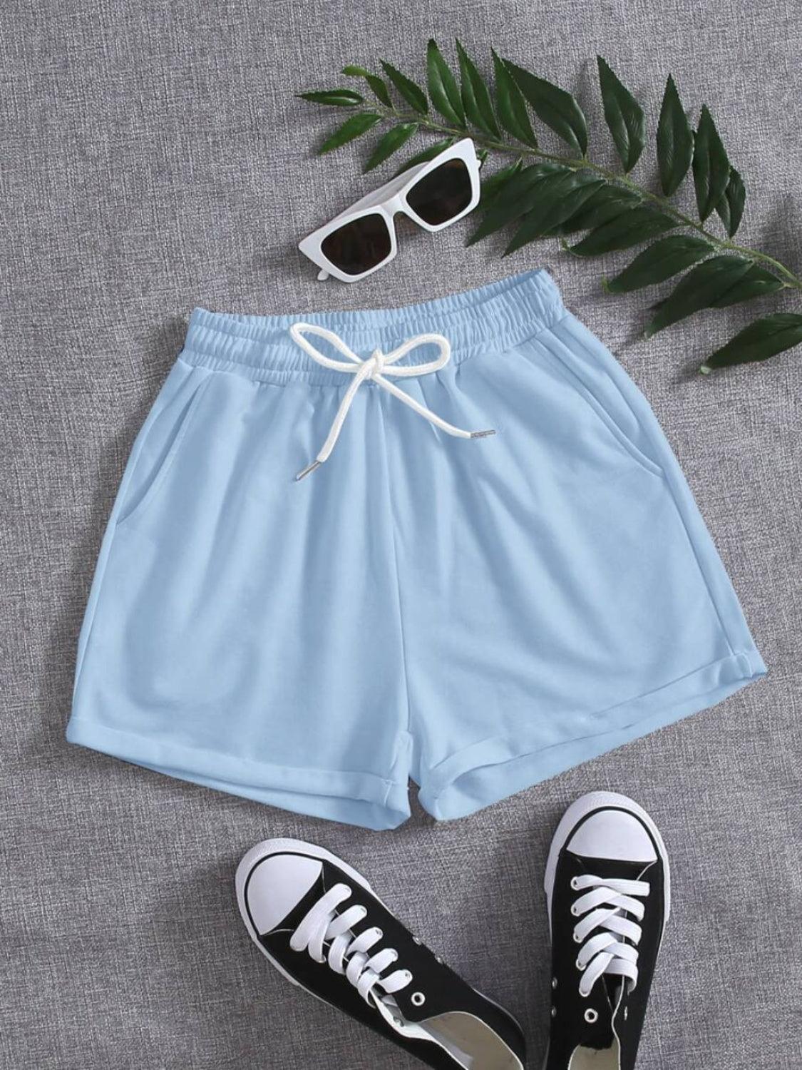Drawstring Pocketed Elastic Waist Shorts Carauana Store