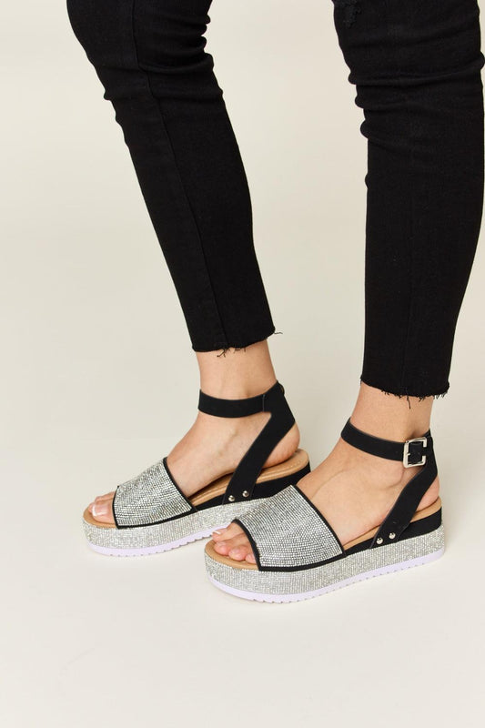 Forever Link Rhinestone Buckle Strappy Wedge Sandals Carauana Store