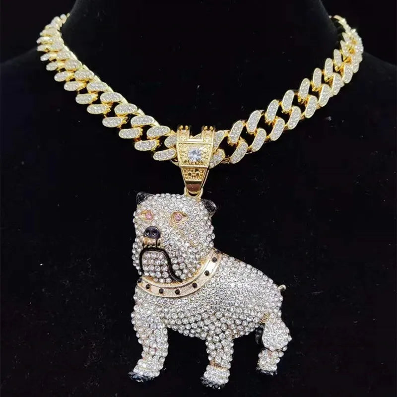 Gold chain necklace with a bulldog pendant