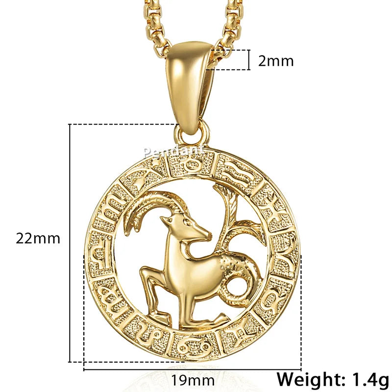 Gold zodiac pendant with measurements