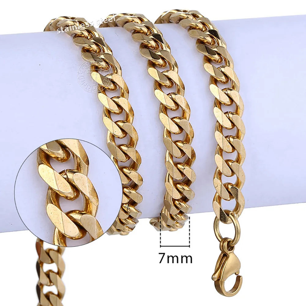 Hiphop Stainless Steel Necklace Curb Cuban Link Chain For Men Women Gold Color Solid Metal Punk Jewelry Gift KNM08 - CaRaUaNa Fashion