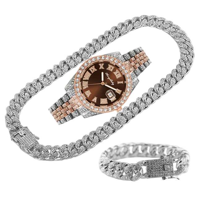 Luxury watch with rose gold and silver band and diamond-encrusted bracelet