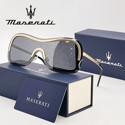 Maserati sunglasses with packaging on a white background
