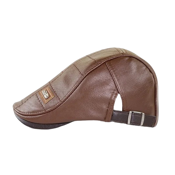 Brown leather cap with a strap