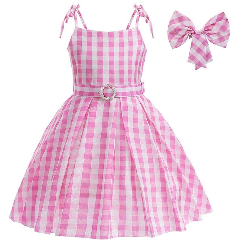 Movie Barbie Cosplay Girls Dress Long Style Lattice Sling Princess Dress For 3-10Years Kids