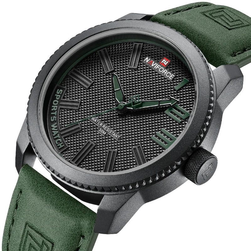 Naviforce watch with green strap and gray case