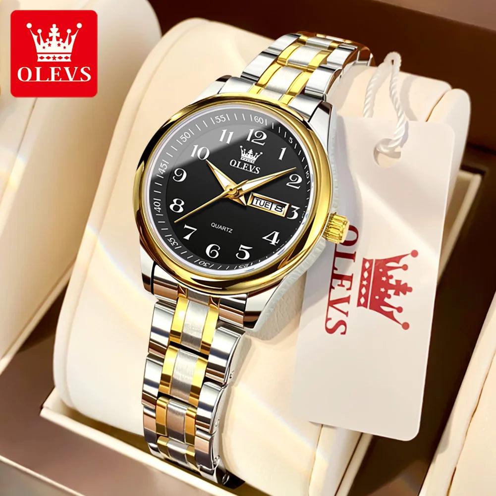 OLEVS 5567 Classic Quartz Watch for Women Set Elegant Dress Luminous Waterproof Week Date Clock Stainless Steel Wristwatch Gift