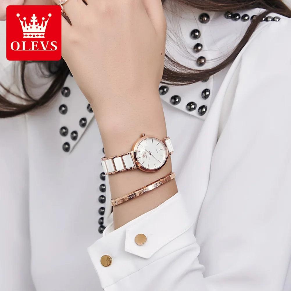 OLEVS 5877 Japan Quartz Women Watch Ceramics Watchstrap Luxury Elegant Ladies Bracelet Watch Watch for Women Relogio Feminino