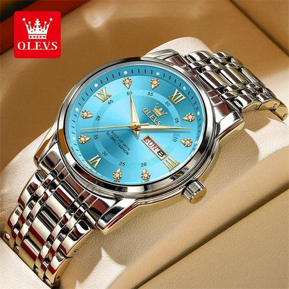 OLEVS Couple Watch Pair for Men and Women Stainless Steel Waterproof Men's Watches Luxury Gold Diamond Lover's Wristwatches 2023