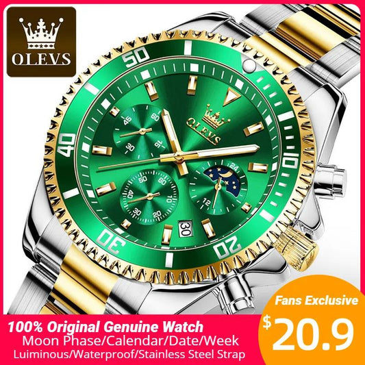 OLEVS Men Watch Stainless Steel Waterproof Luiminous Business Fashion Luxury Men's Watch Date Moon Phase Quartz Watches For Men