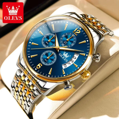 OLEVS Men's Watch Waterproof Luminous Wrist Watch Quartz Stainless Steel Watch for Men Pilot Top Brand Male Watches