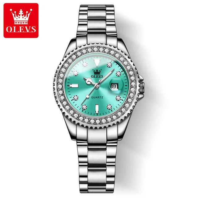 OLEVS Original Diamond Dial Quartz Watch for Women Fashion Elegant Ladies Watches Stainless Steel Waterproof Women's Wristwatch