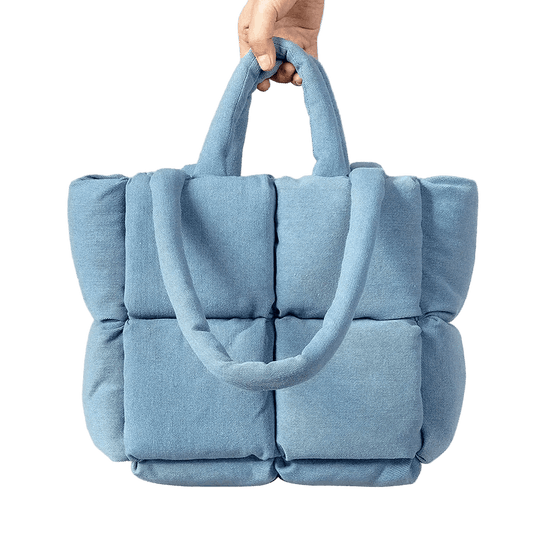Padded Denim Puffer Shoulder Tote Bag CaRaUaNa Fashion