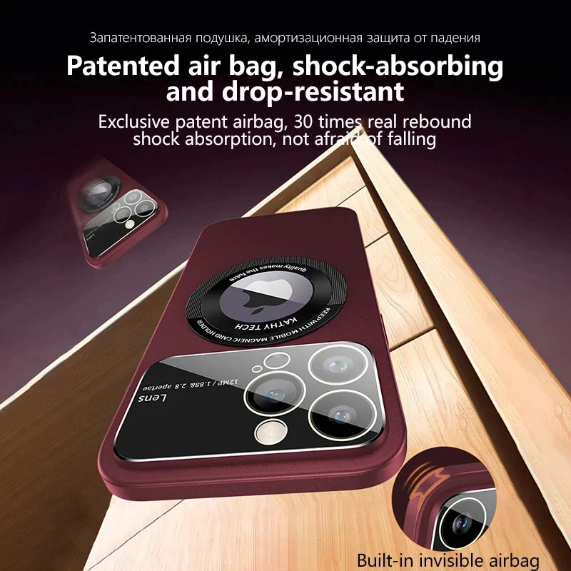 Phone case with patented airbag feature on a wooden surface